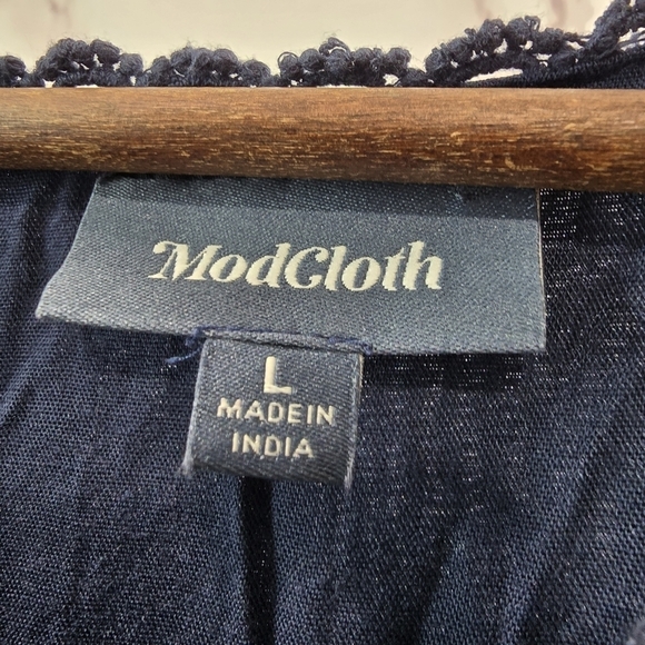 ModCloth Dress Womens Large Blue Shift Peasant Embroidered Floral Peace Mod - Picture 3 of 12